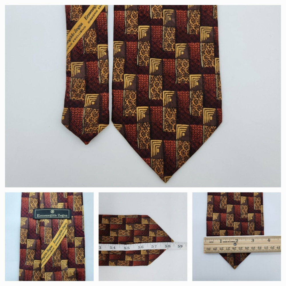 Ermenegildo Zegna Men's Neck Tie Silk Disegno Esclusivo Made In Italy Geometric